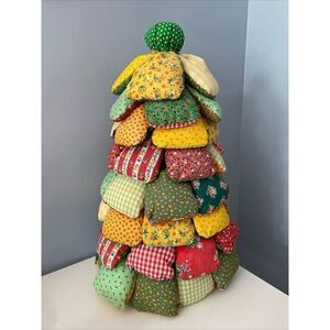 Vintage Quilted Pillows Christmas Tree Centerpiece 18.5” Tall